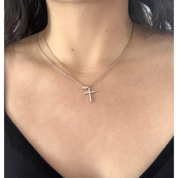 Tiffany & co. 18k White Gold Metro Cross Diamond Pendant Necklace 16” - Picture 10 of 10